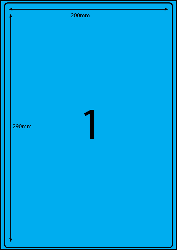 200 x 290 mm blue A4 sheet label, 1 per sheet, 1 across.