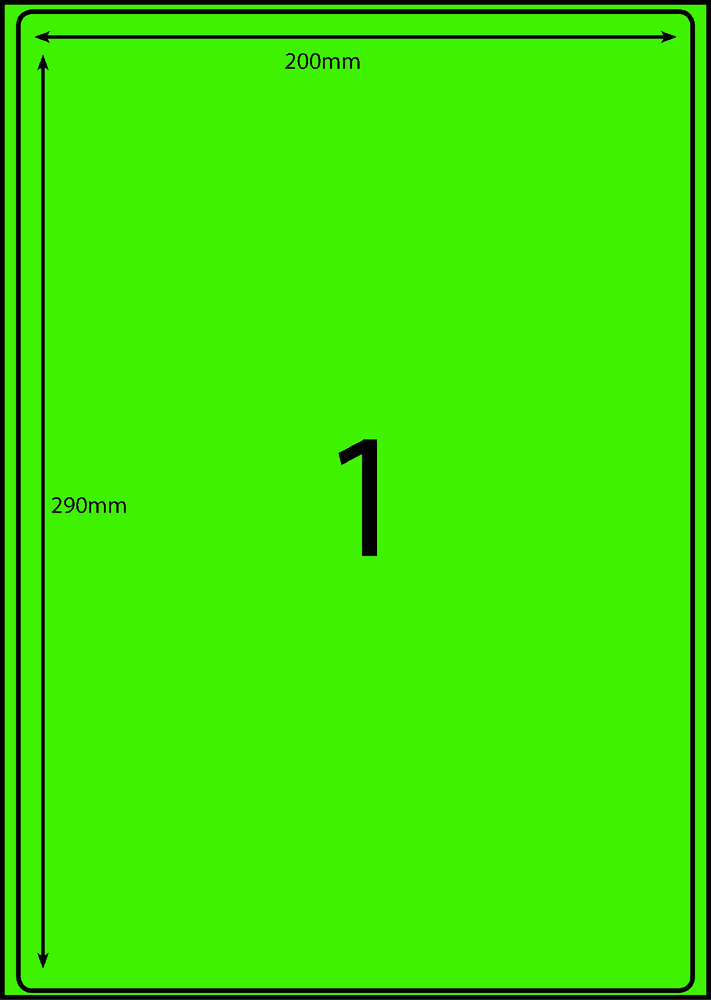 200 x 290 mm green A4 sheet label, 1 per sheet, 1 across.