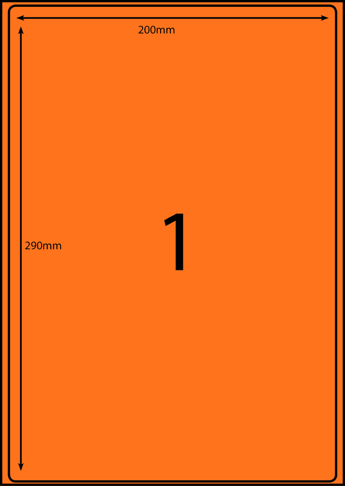 200 x 290 mm orange A4 sheet label, 1 per sheet, 1 across.