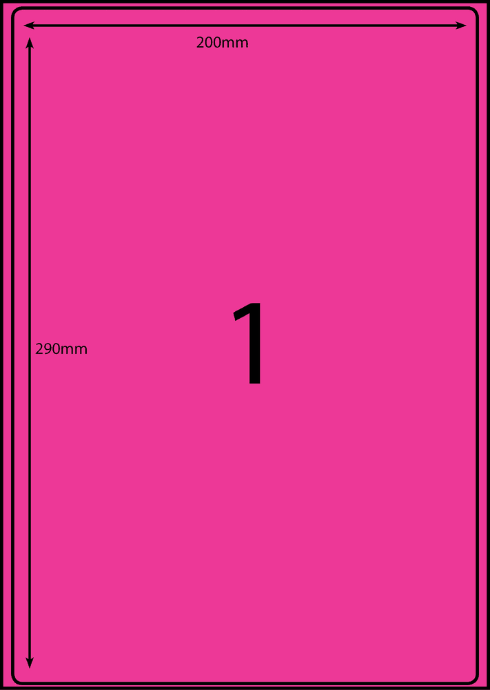 200 x 290 mm pink A4 sheet label, 1 per sheet, 1 across.