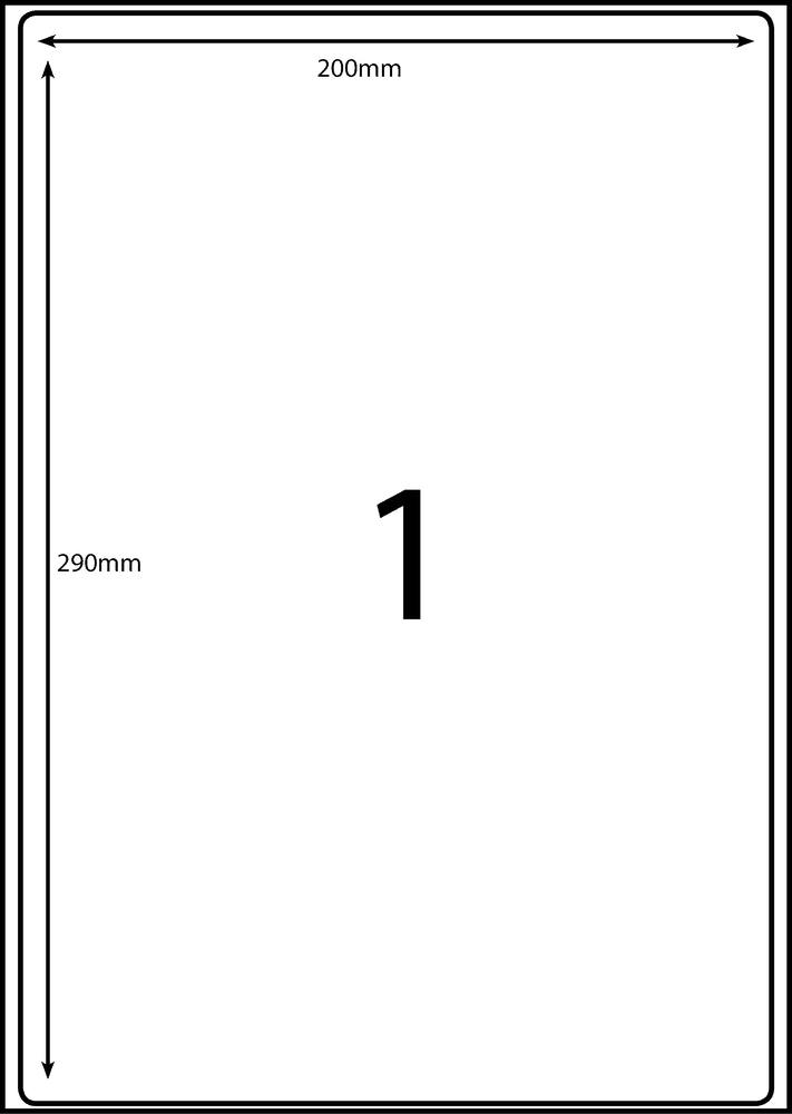 200 x 290 mm white A4 sheet label, 1 per sheet, 1 across.