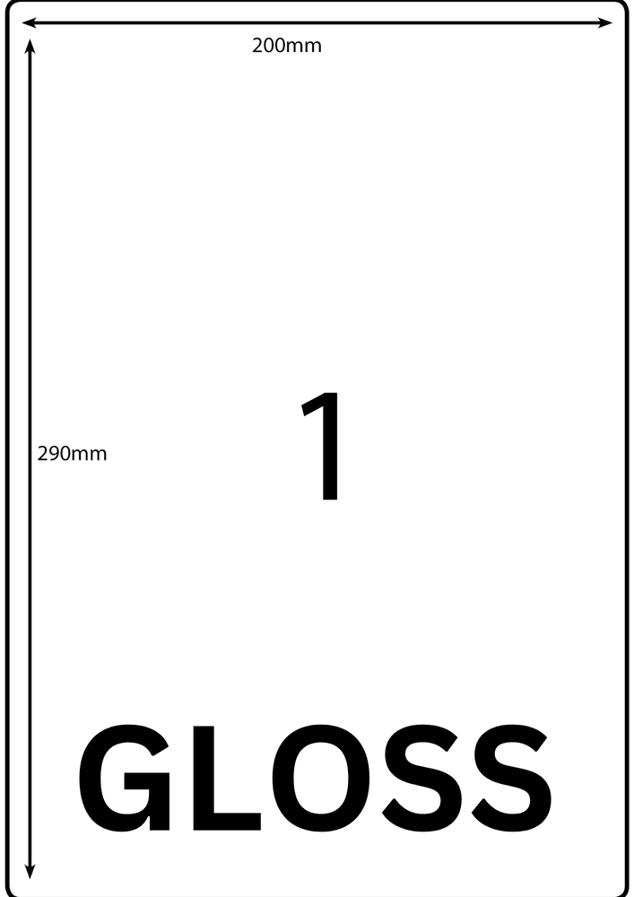 200 x 290 mm white A4 sheet label, 1 per sheet, 1 across.