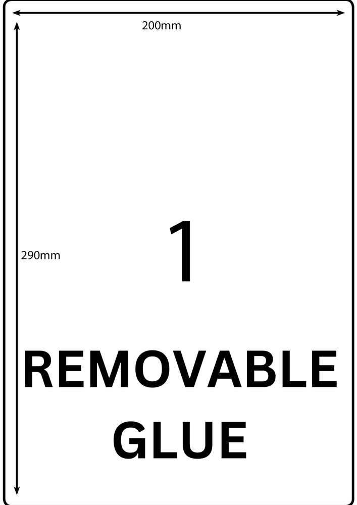 200 x 290 mm white A4 sheet label, 1 per sheet, 1 across.