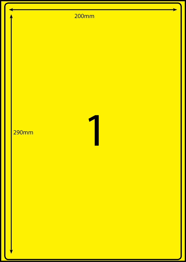 200 x 290 mm yellow A4 sheet label, 1 per sheet, 1 across.