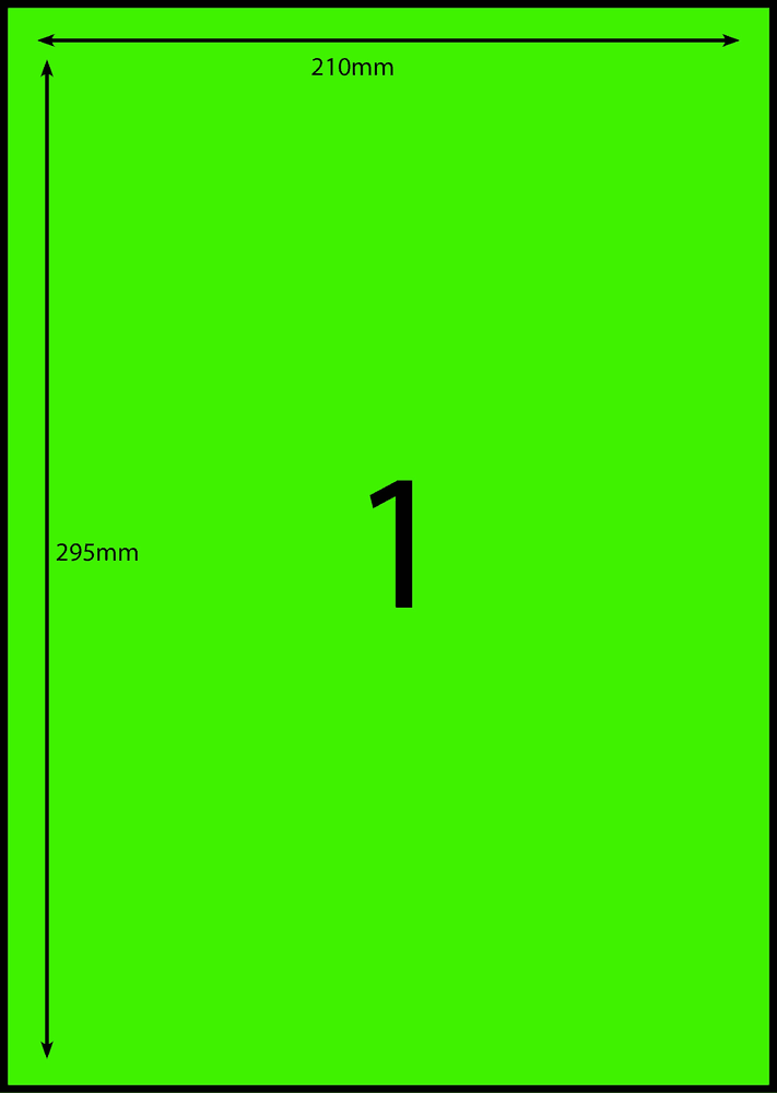 210 x 296 mm green A4 sheet label, 1 per sheet, 1 across.