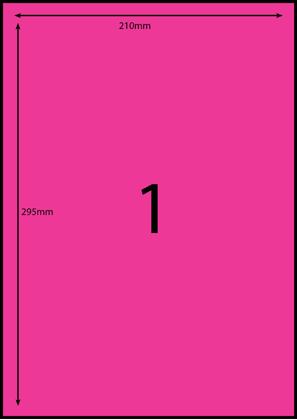 210 x 296 mm pink A4 sheet label, 1 per sheet, 1 across.