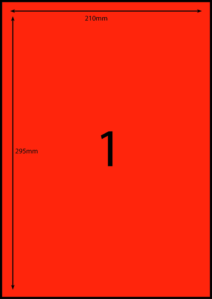 210 x 296 mm red A4 sheet label, 1 per sheet, 1 across.