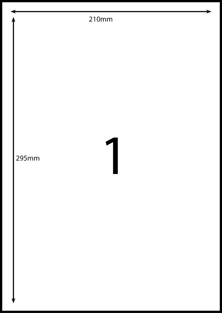 210 x 296 mm white A4 sheet label, 1 per sheet, 1 across.