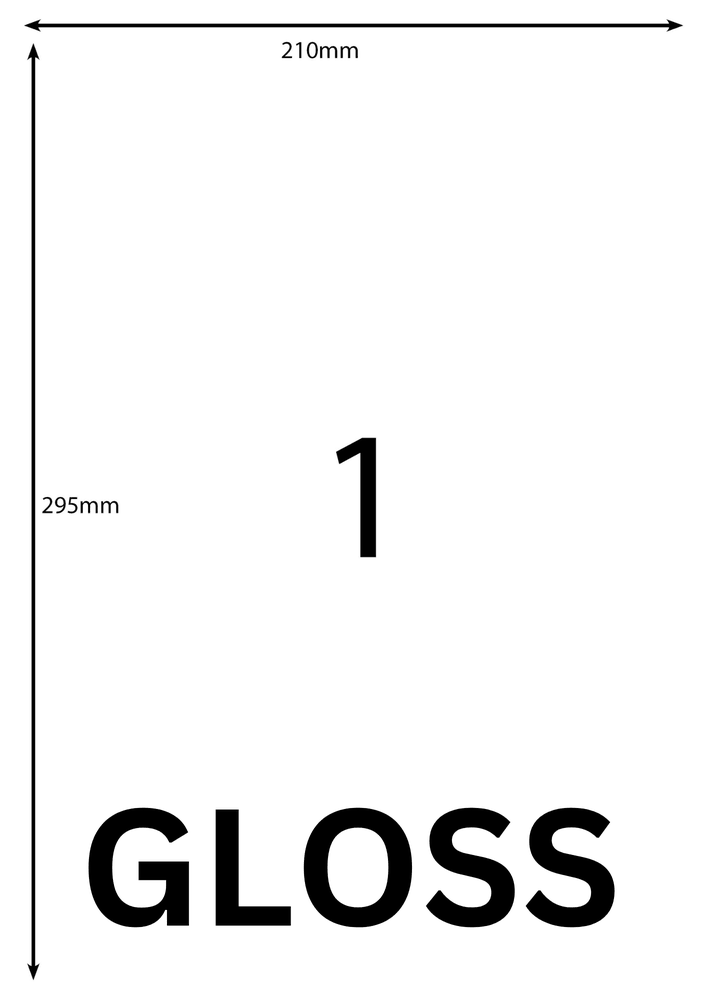 210 x 296 mm white A4 sheet label, 1 per sheet, 1 across.