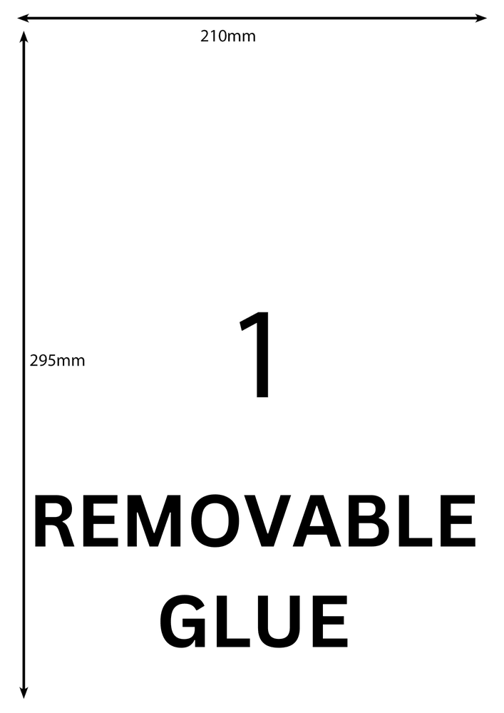 210 x 296 mm white A4 sheet label, 1 per sheet, 1 across.