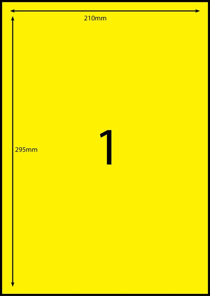 210 x 296 mm yellow A4 sheet label, 1 per sheet, 1 across.