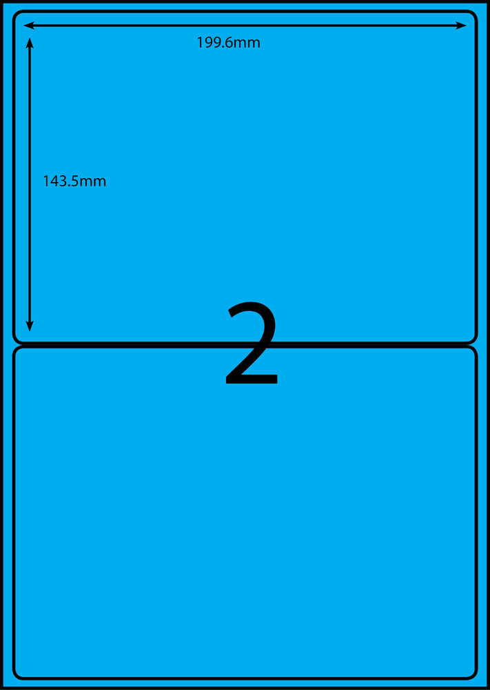 199.6 x 143.5 mm blue A4 sheet label, 2 per sheet, 1 across.