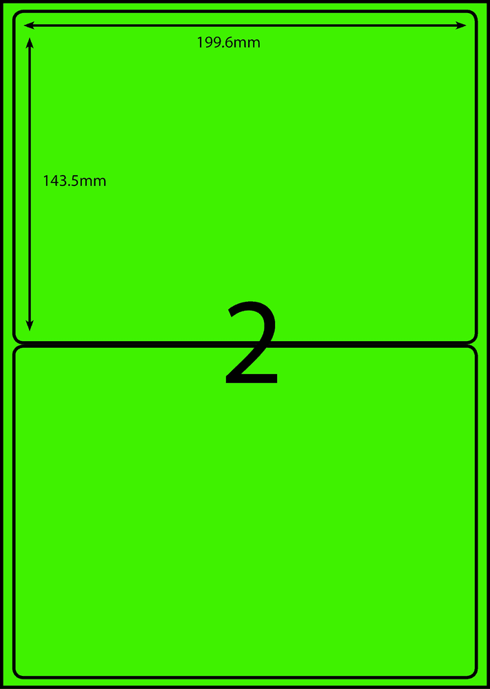 199.6 x 143.5 mm green A4 sheet label, 2 per sheet, 1 across.