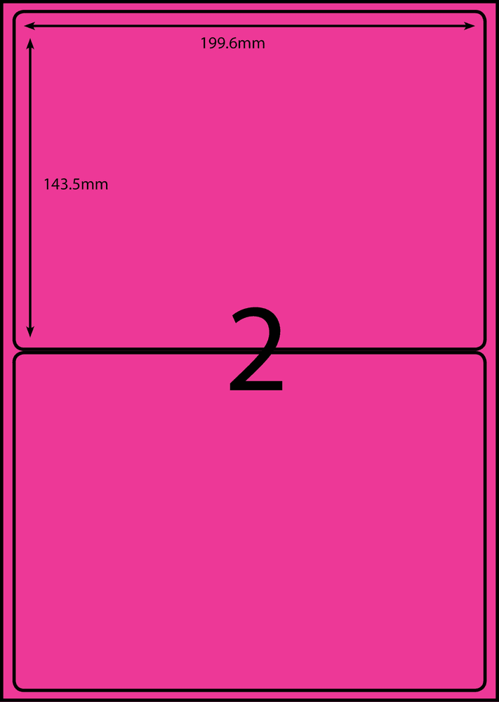 199.6 x 143.5 mm pink A4 sheet label, 2 per sheet, 1 across.