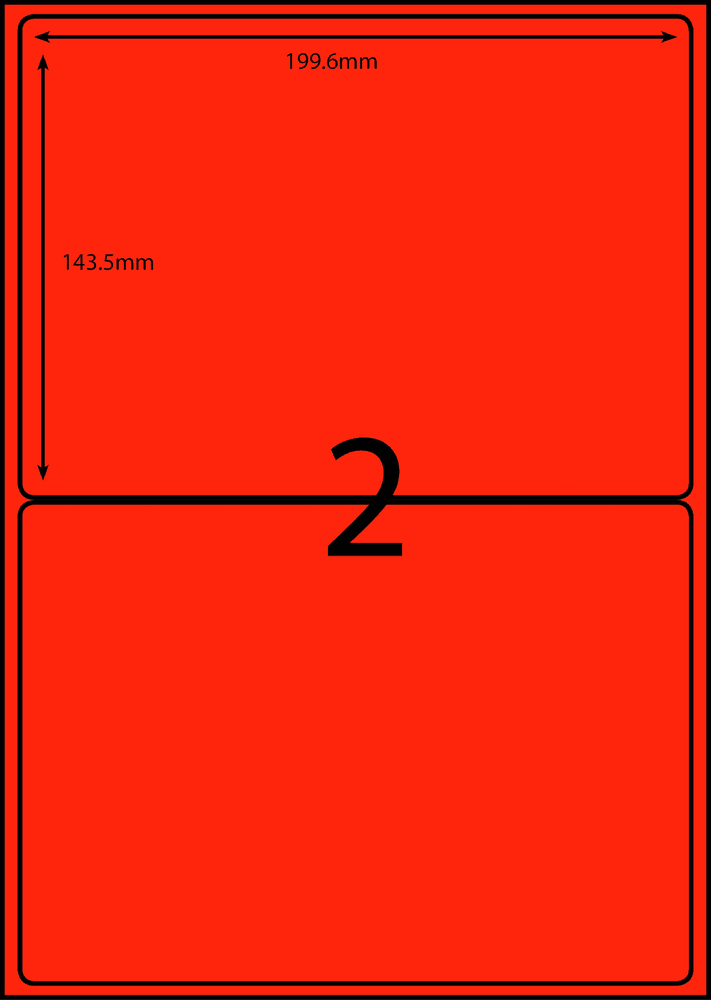 199.6 x 143.5 mm red A4 sheet label, 2 per sheet, 1 across.