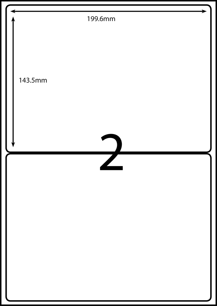 199.6 x 143.5 mm white A4 sheet label, 2 per sheet, 1 across.