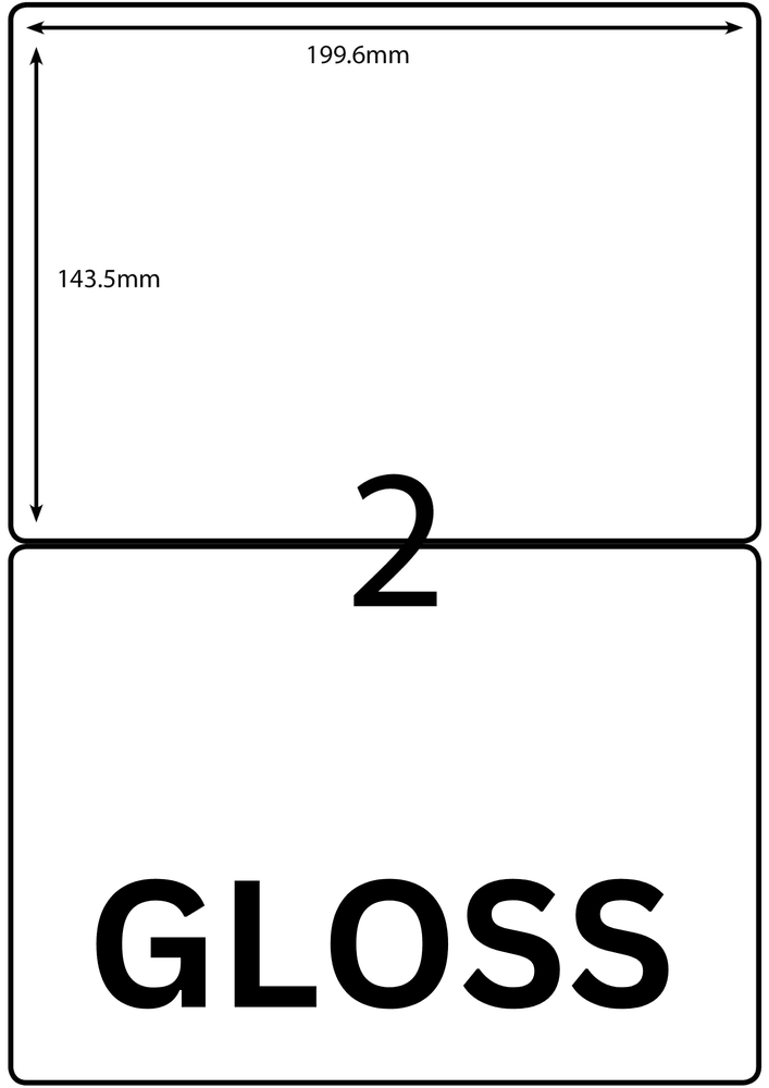 199.6 x 143.5 mm white A4 sheet label, 2 per sheet, 1 across.