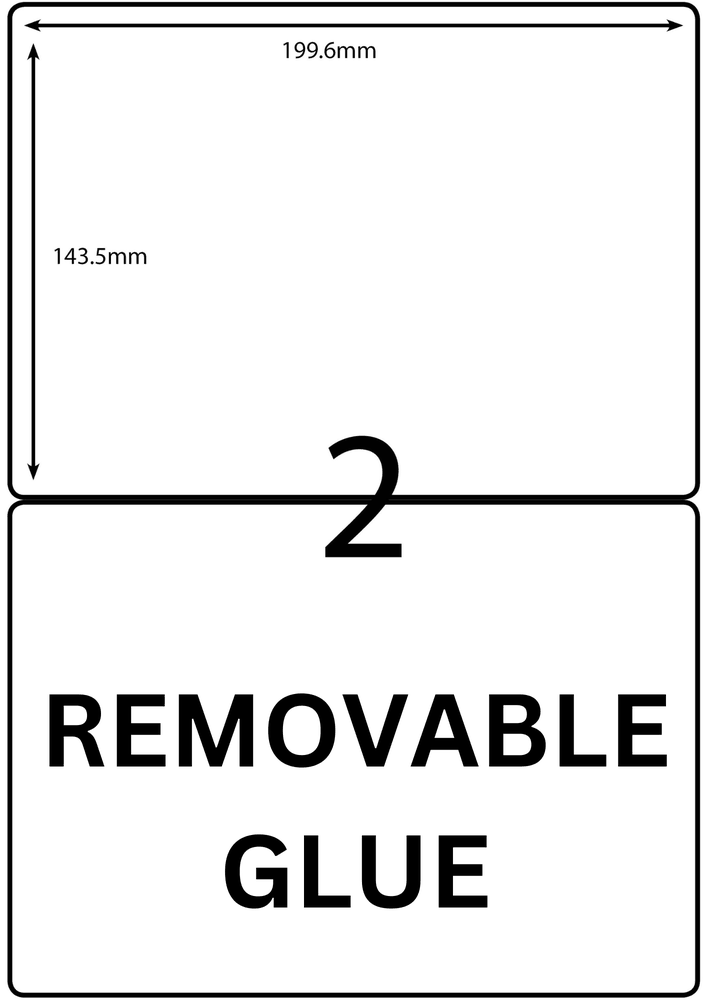 199.6 x 143.5 mm white A4 sheet label, 2 per sheet, 1 across.