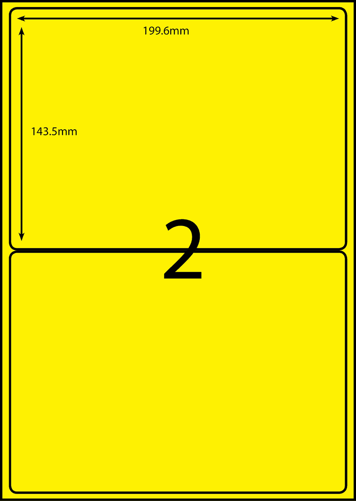 199.6 x 143.5 mm yellow A4 sheet label, 2 per sheet, 1 across.