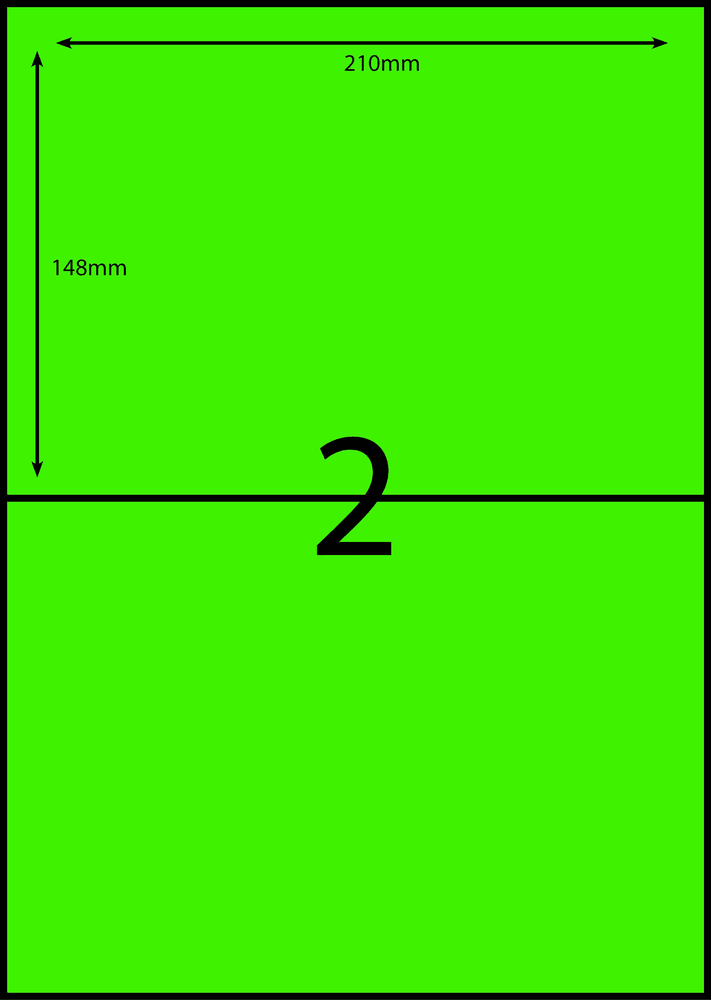 210 x 148 mm green A4 sheet label, 2 per sheet, 1 across.