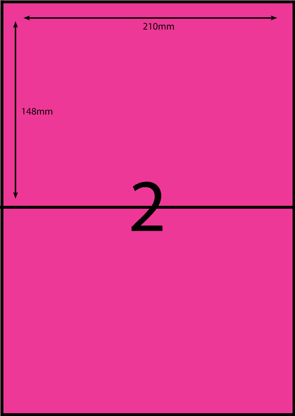 210 x 148 mm pink A4 sheet label, 2 per sheet, 1 across.