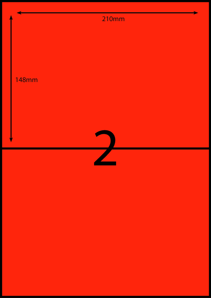 210 x 148 mm red A4 sheet label, 2 per sheet, 1 across.