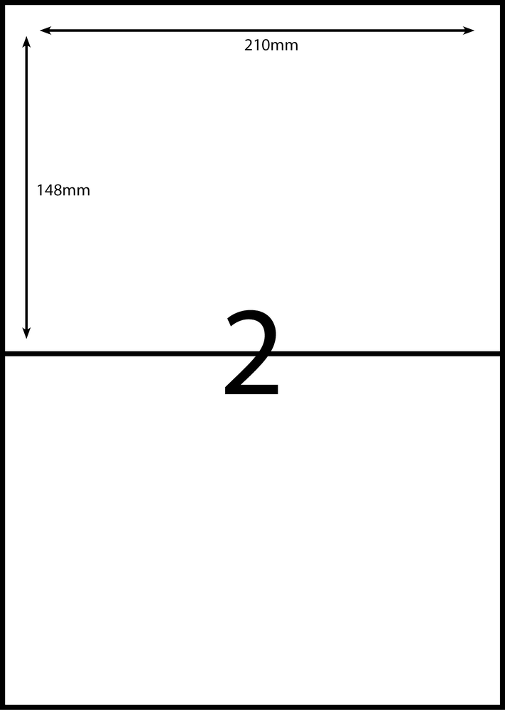 210 x 148 mm white A4 sheet label, 2 per sheet, 1 across.
