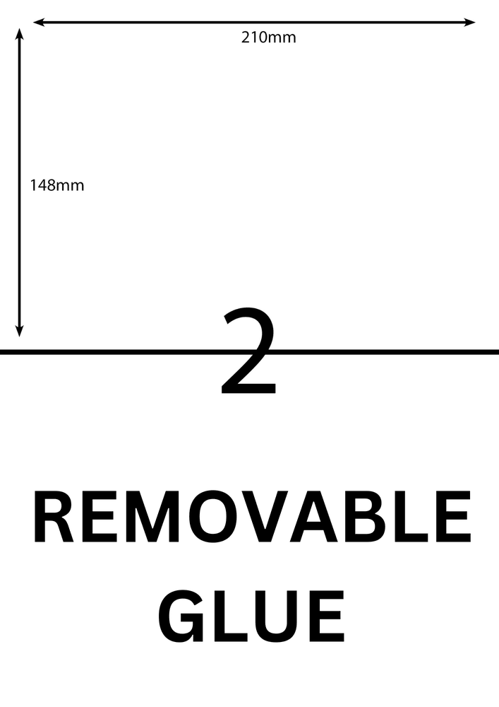 210 x 148 mm white A4 sheet label, 2 per sheet, 1 across.