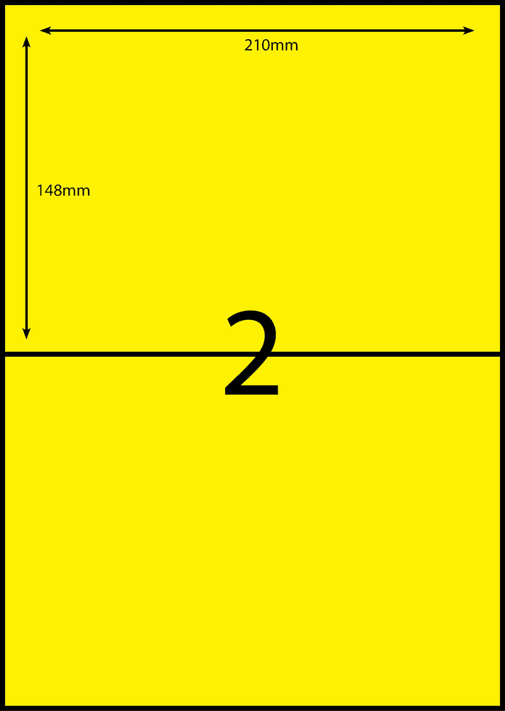 210 x 148 mm yellow A4 sheet label, 2 per sheet, 1 across.