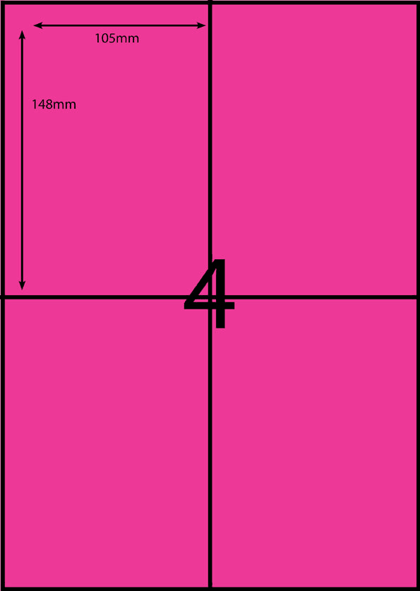 105 x 148 mm pink A4 sheet label, 4 per sheet, 2 across.
