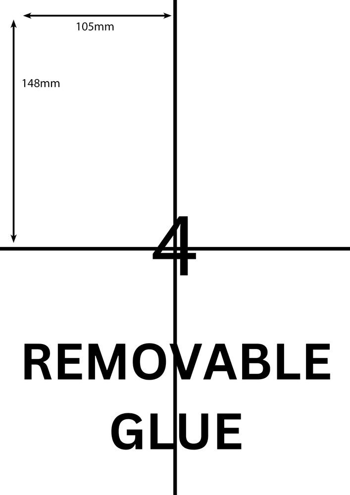 105 x 148 mm white A4 sheet label, 4 per sheet, 2 across.