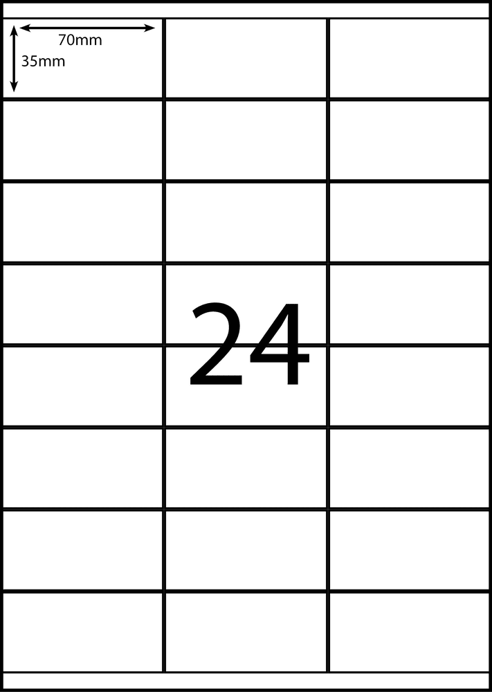 70 x 35 mm white A4 sheet label, 24 per sheet, 3 across.