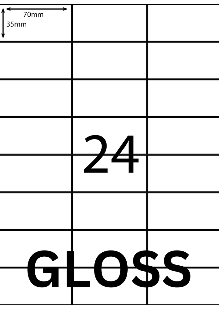 70 x 35 mm white A4 sheet label, 24 per sheet, 3 across.