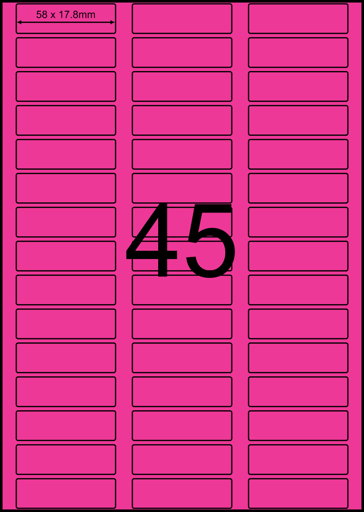 58 x 17.8 mm pink A4 sheet label, 45 per sheet, 3 across.