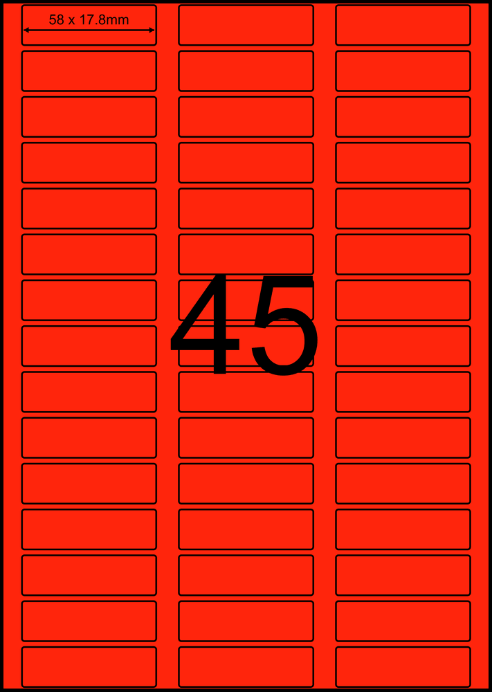 58 x 17.8 mm red A4 sheet label, 45 per sheet, 3 across.