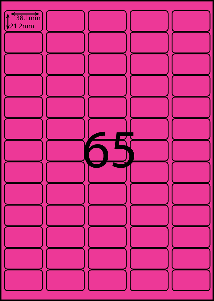 37.8 x 21.2 mm pink A4 sheet label, 65 per sheet, 5 across.