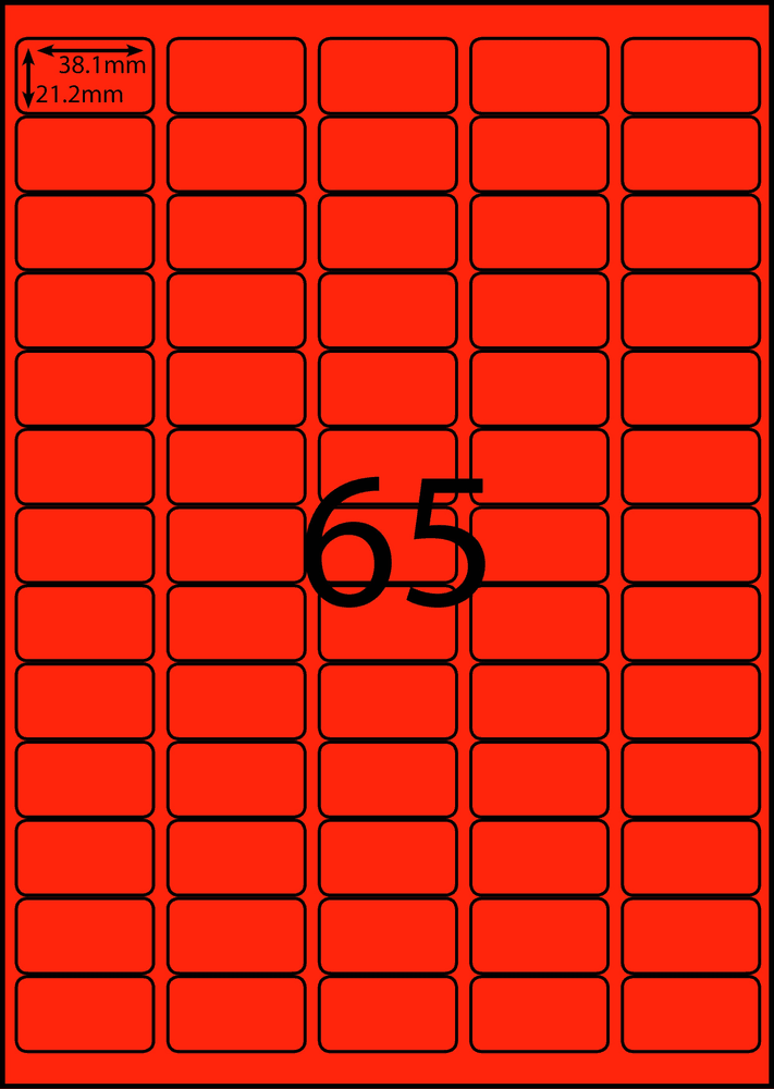 37.8 x 21.2 mm red A4 sheet label, 65 per sheet, 5 across.
