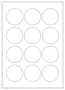 A4 sheet of round labels, 57 x 57 mm, 12 per sheet.
