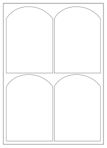 A4 sheet of bottle, arch and dome labels, 140 x 98 mm, 4 per sheet.
