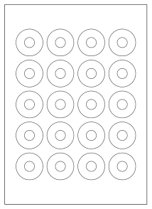 A4 sheet of donut labels, 40 x 40 mm, 20 per sheet.