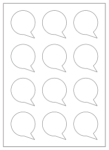 A4 sheet of speech bubble labels, 57 x 50 mm, 12 per sheet.