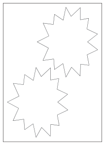 A4 sheet of starburst labels, 150 x 130 mm, 2 per sheet.