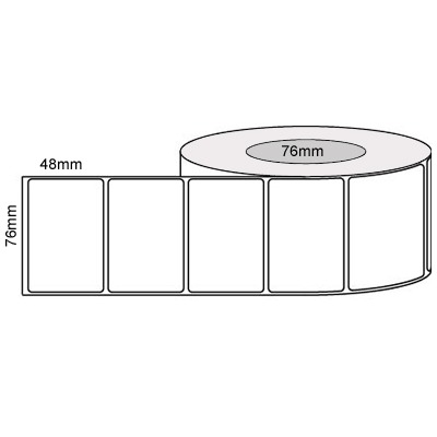 76 by 48 mm white label, 2,000 per roll, printed with a ribbon.