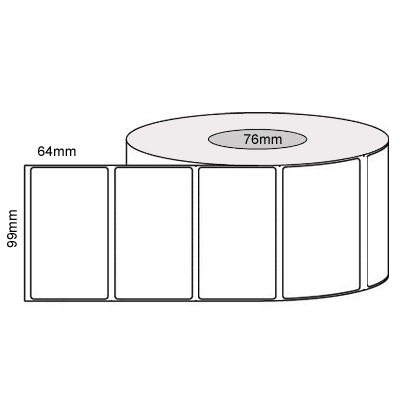 99 by 64 mm white label, 1,500 per roll, printed with a ribbon.