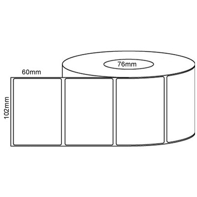 102 by 60 mm white label, 2,000 per roll, printed with a ribbon.