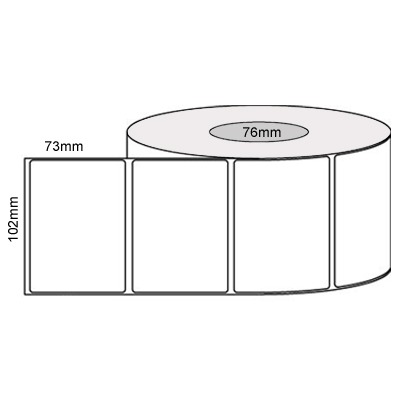 102 by 73 mm white label, 1,500 per roll, no ribbon needed.