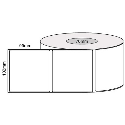102 by 99 mm white label, 1,500 per roll, no ribbon needed.