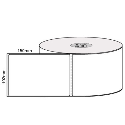 102 by 150 mm white label, 400 per roll, no ribbon needed.