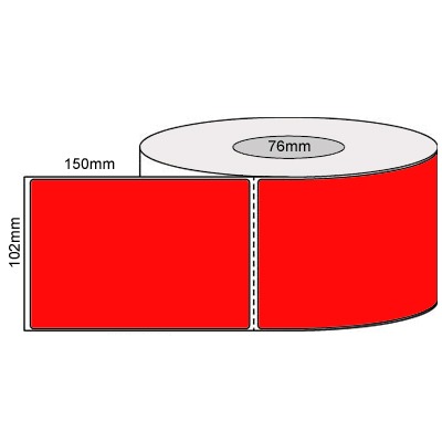 102 by 150 mm fluro red label, 1,000 per roll, printed with a ribbon.