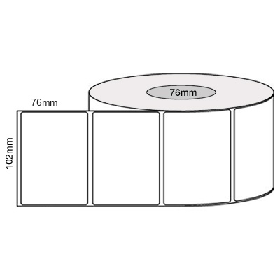 102 by 76 mm white label, 2,000 per roll, no ribbon needed.